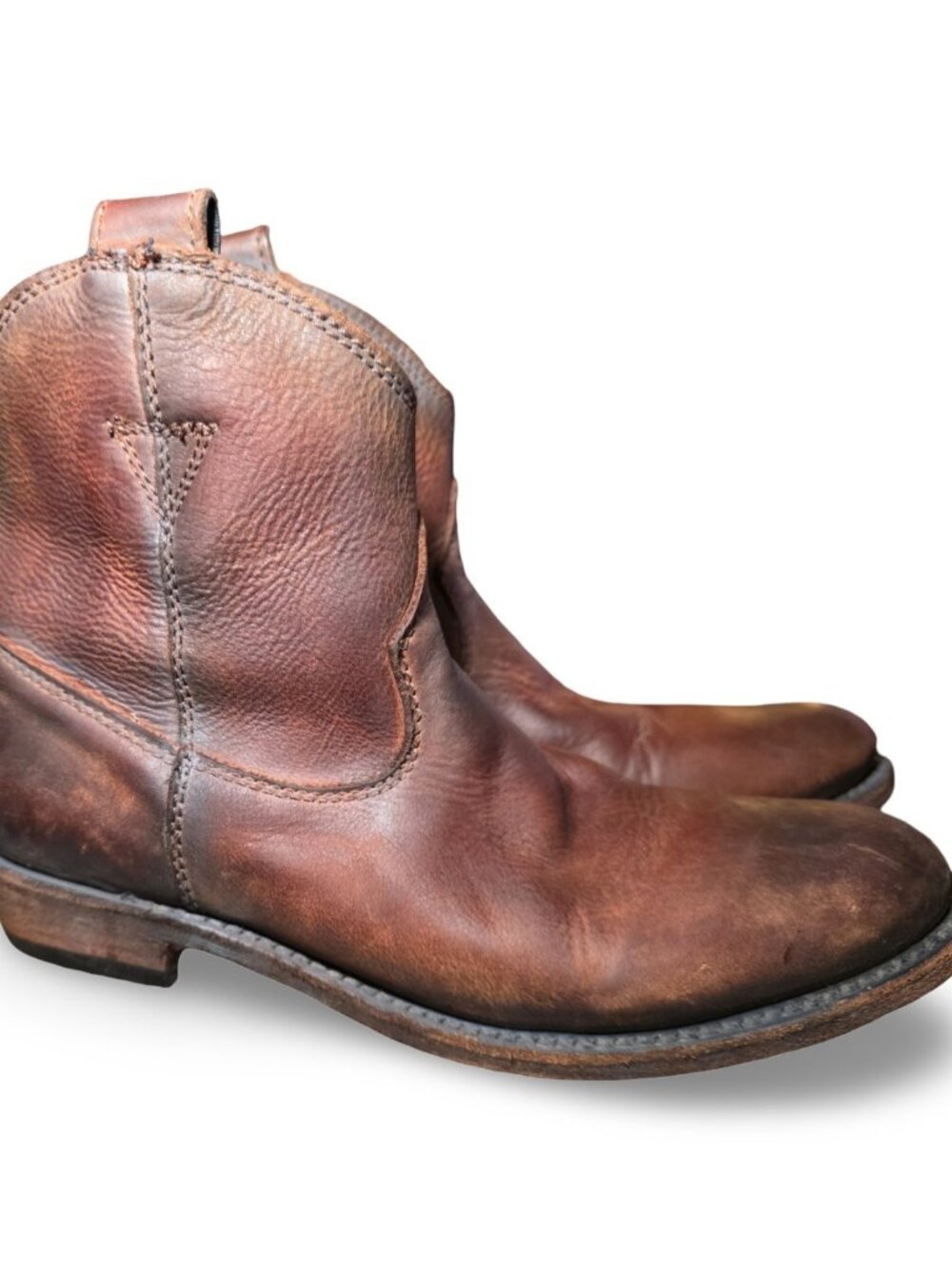 Vintage Frye Short Western Ankle Boots Women's 6.5 | Distressed Cognac Leather
